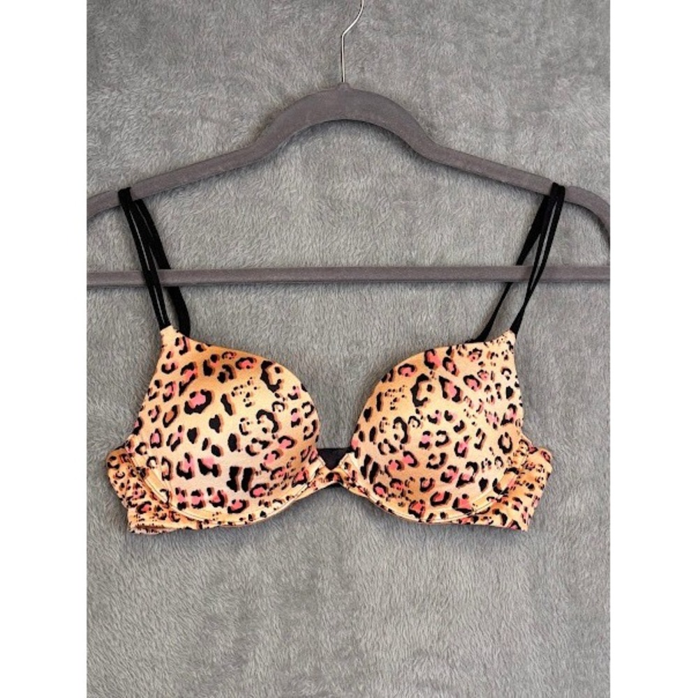 Victoria's Secret Very Sexy Push Up Bra Leopard Print‎ Pink Black 34B